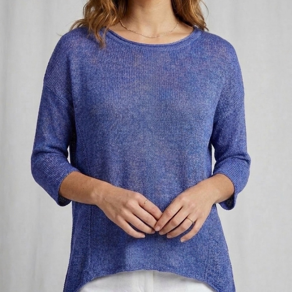 Simons Periwinkle Blue Lightweight Knit Top Summer Sweater Sz Medium High-Low